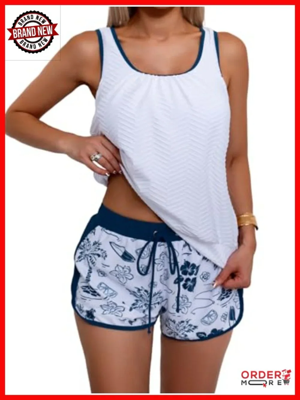 Modest Tankini Swimsuit Two Piece Tummy Control Athletic Blouson Tank Top with